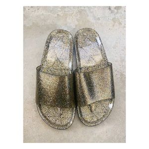 J Crew Gold Silver Glitter Pool Slide slip on